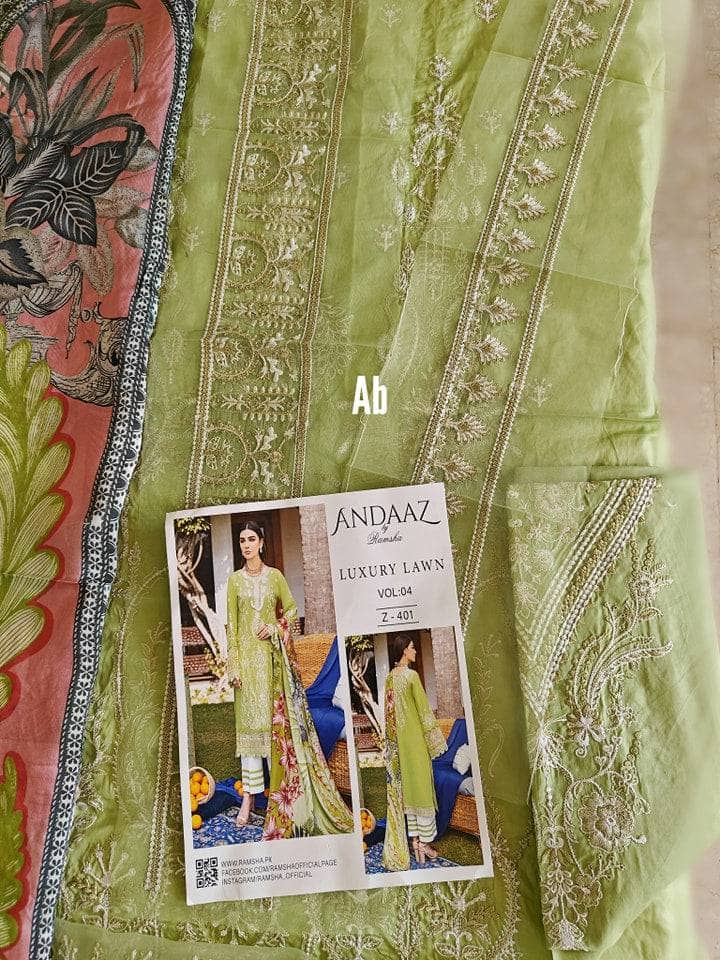 Open Pic/Ramsha Andaz Lawn/Z-409/Silk Dupatta