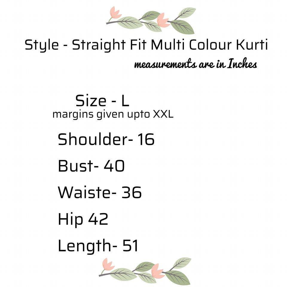 Ready to Wear| Multi Colour Straight Fit Kurti |Size Large - AWWALBOUTIQUE
