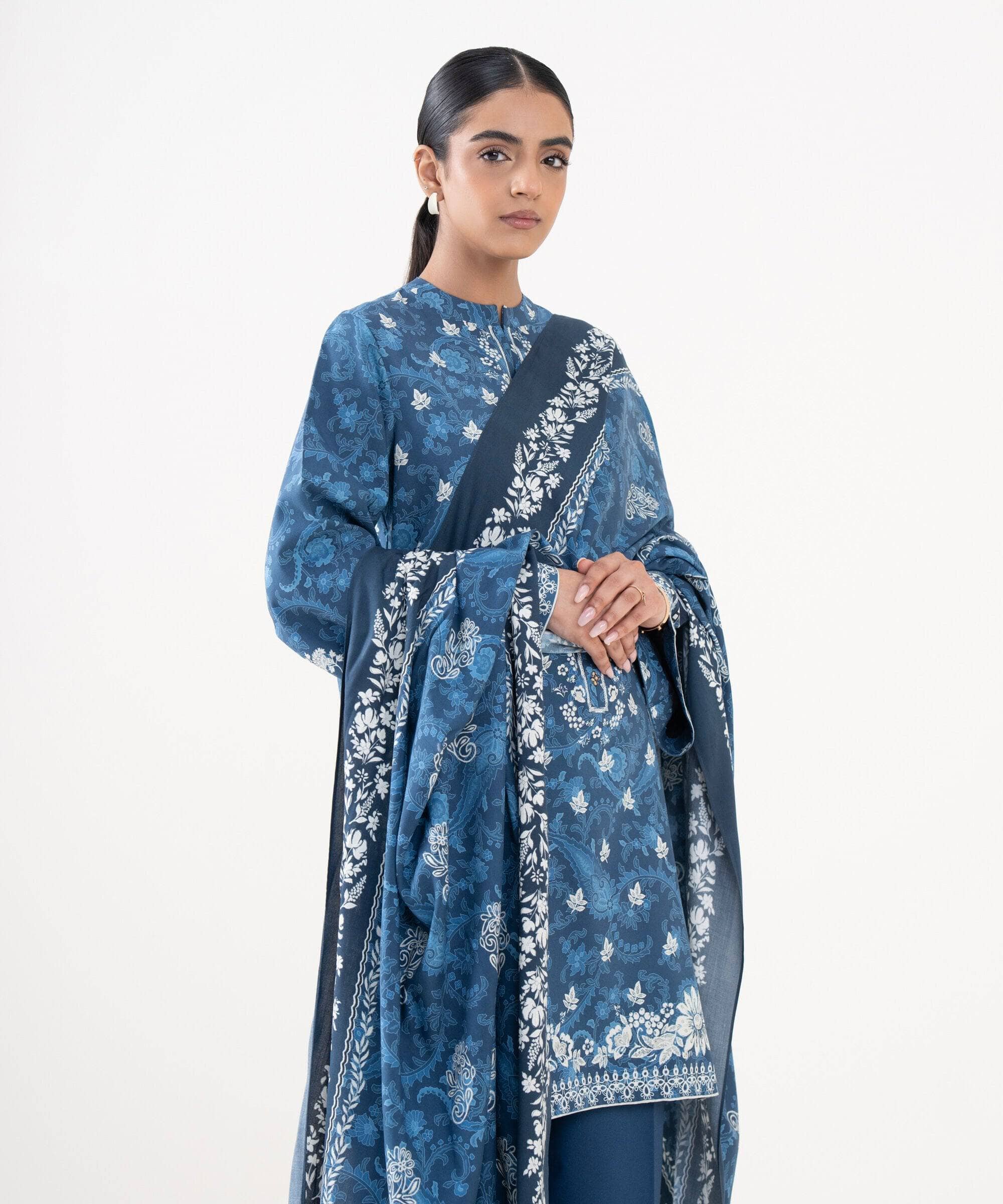 Sapphire Winter Essentials/Printed Linen Suit/00U3P-DY25V-76/Blue