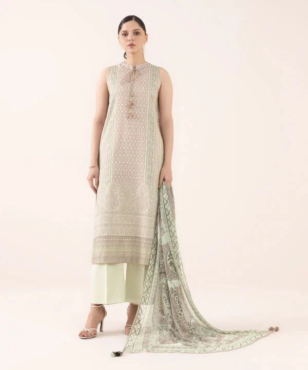 Sapphire Intermix 25/Vol 2/Printed Arabic Lawn Suit/Off White Pink