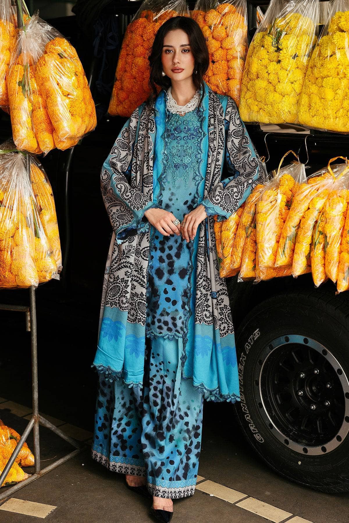 Restocked/Charizma Combination Linen/Embroideried Irish Linen Shawl