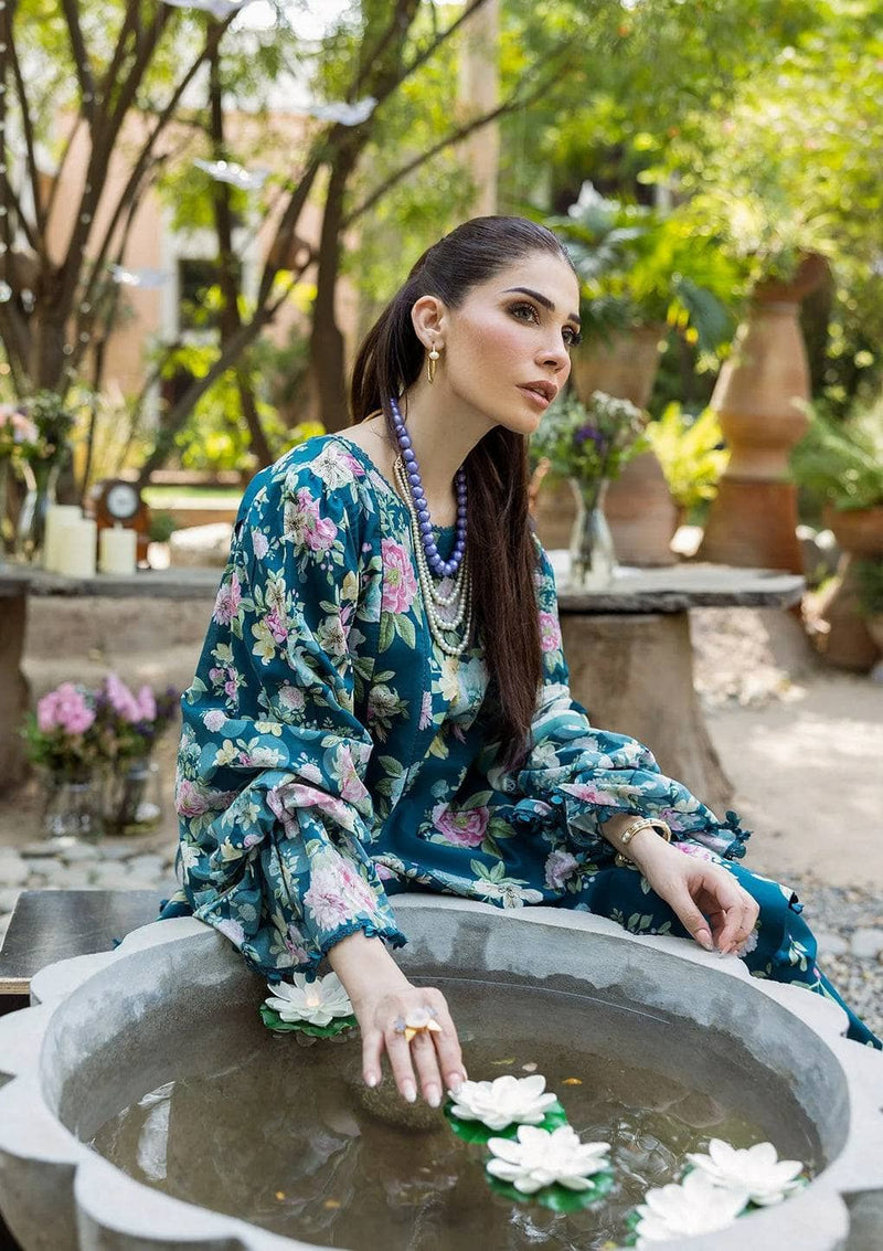 Restocked/Elaf Prints Chiffon Dupatta Collection/ECD-1B AZURE FERN