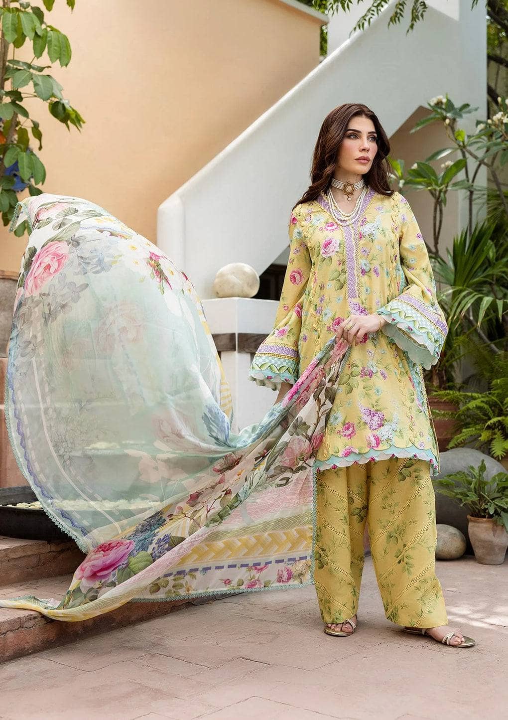 Restocked/Elaf Prints Chiffon Dupatta Collection/ECD-5B SAFFROSE
