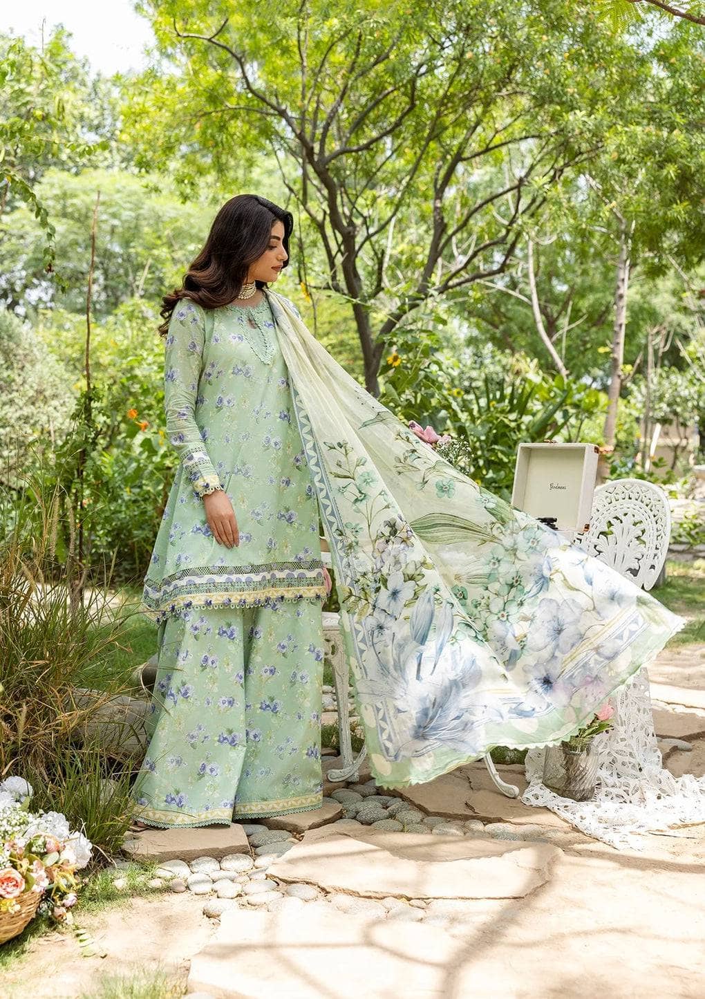Elaf Prints Chiffon Dupatta Collection/ECD-2B BASILE