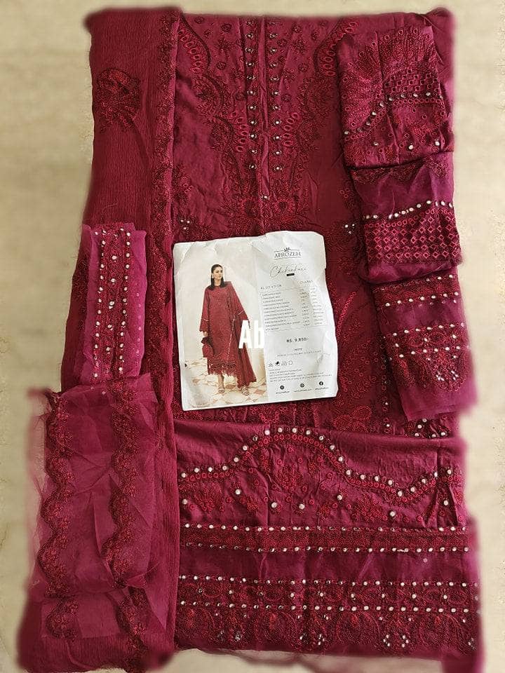 Open Pic/Afrozeh Chikankari Lawn/Claret