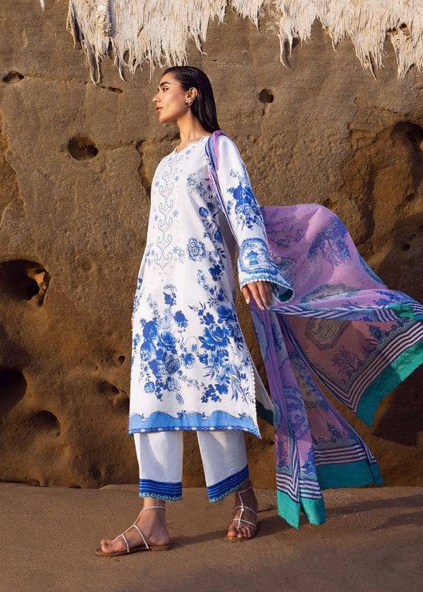 Restocked/Sadaf Fawad Khan Siraa Lawn/Blue Pottery