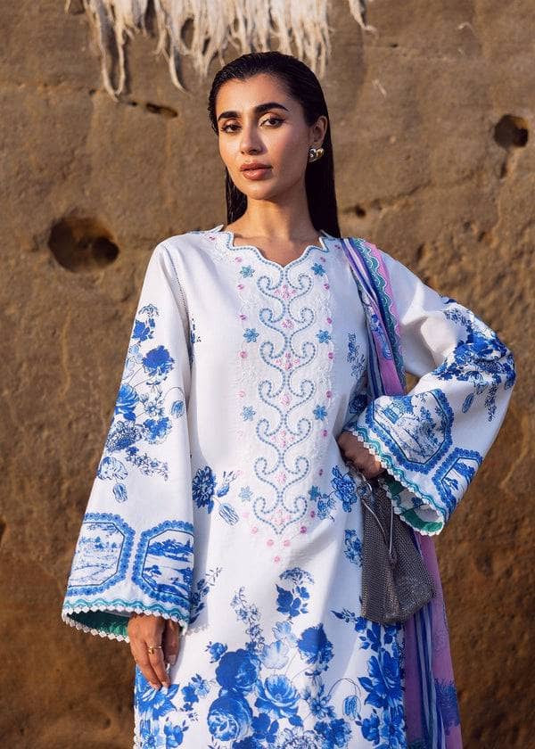 Restocked/Sadaf Fawad Khan Siraa Lawn/Blue Pottery