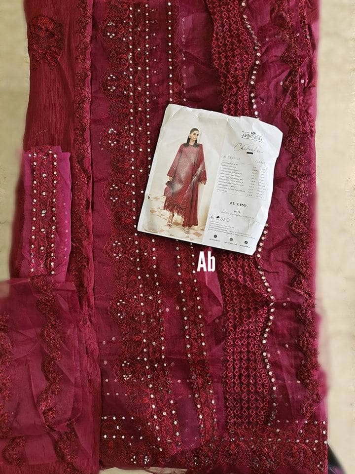 Open Pic/Afrozeh Chikankari Lawn/Claret