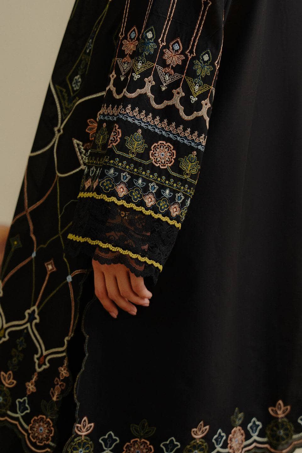 Coco Edit 2/Deep Black/iris 2A/Embroideried Cotton Dupatta