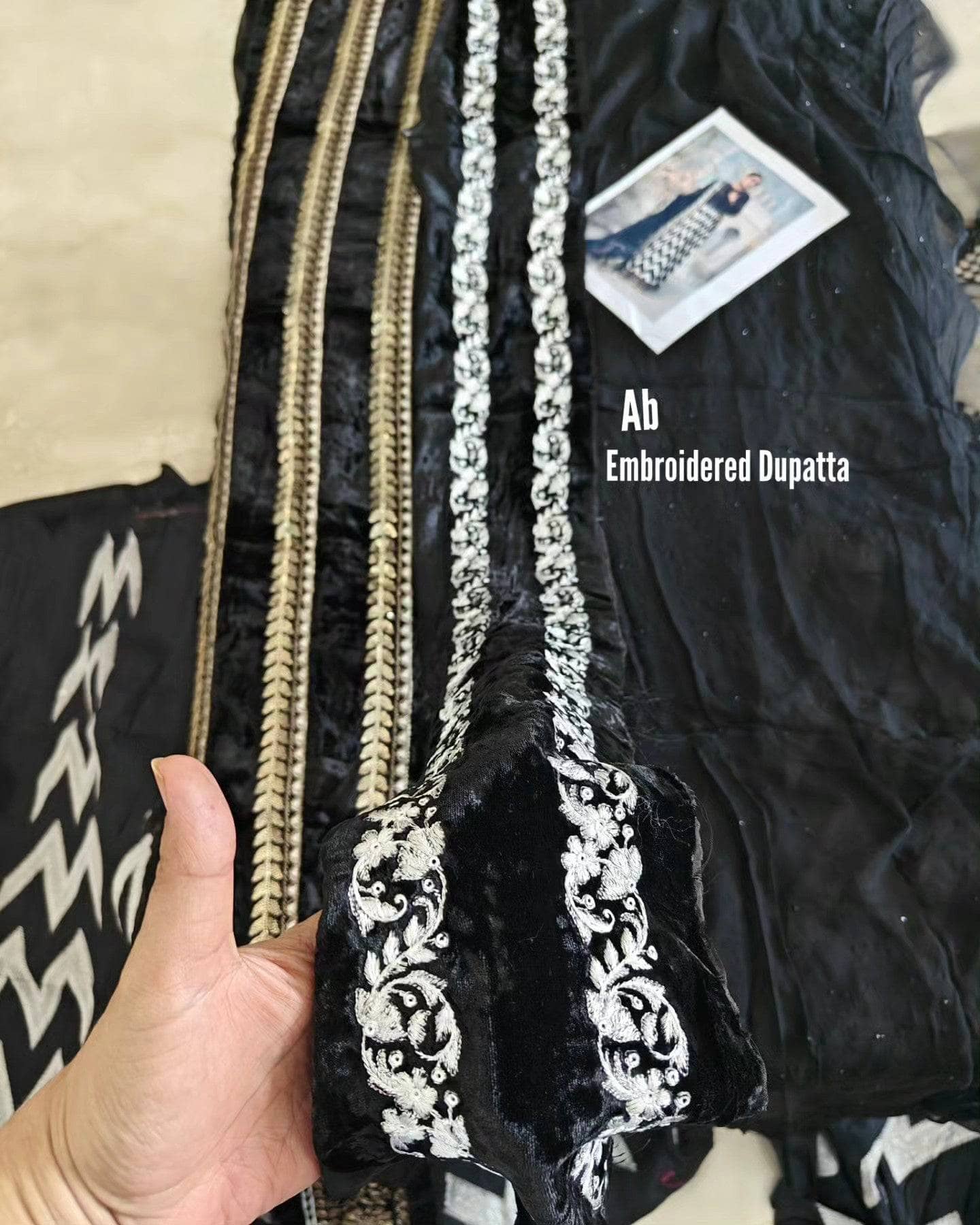 Open Pic/Maria B Mbroidered/Black and White with Gold (BD-2203)