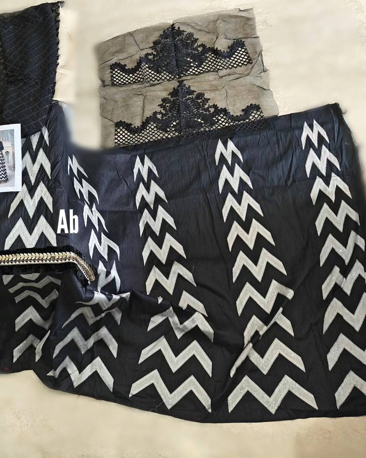 Open Pic/Maria B Mbroidered/Black and White with Gold (BD-2203)