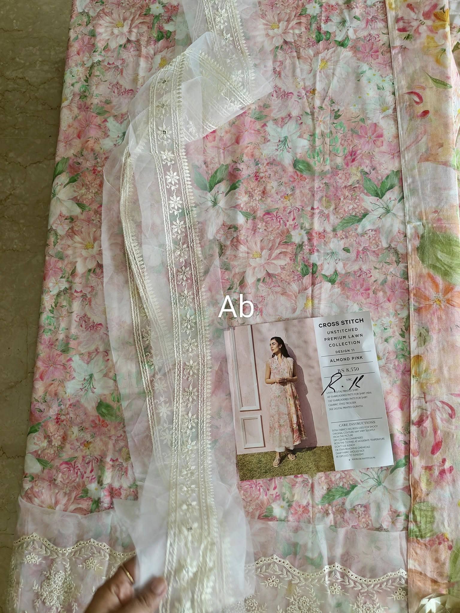 Open Pic/Cross Stitch Premium Lawn 25/Almond Pink/Silk Dupatta