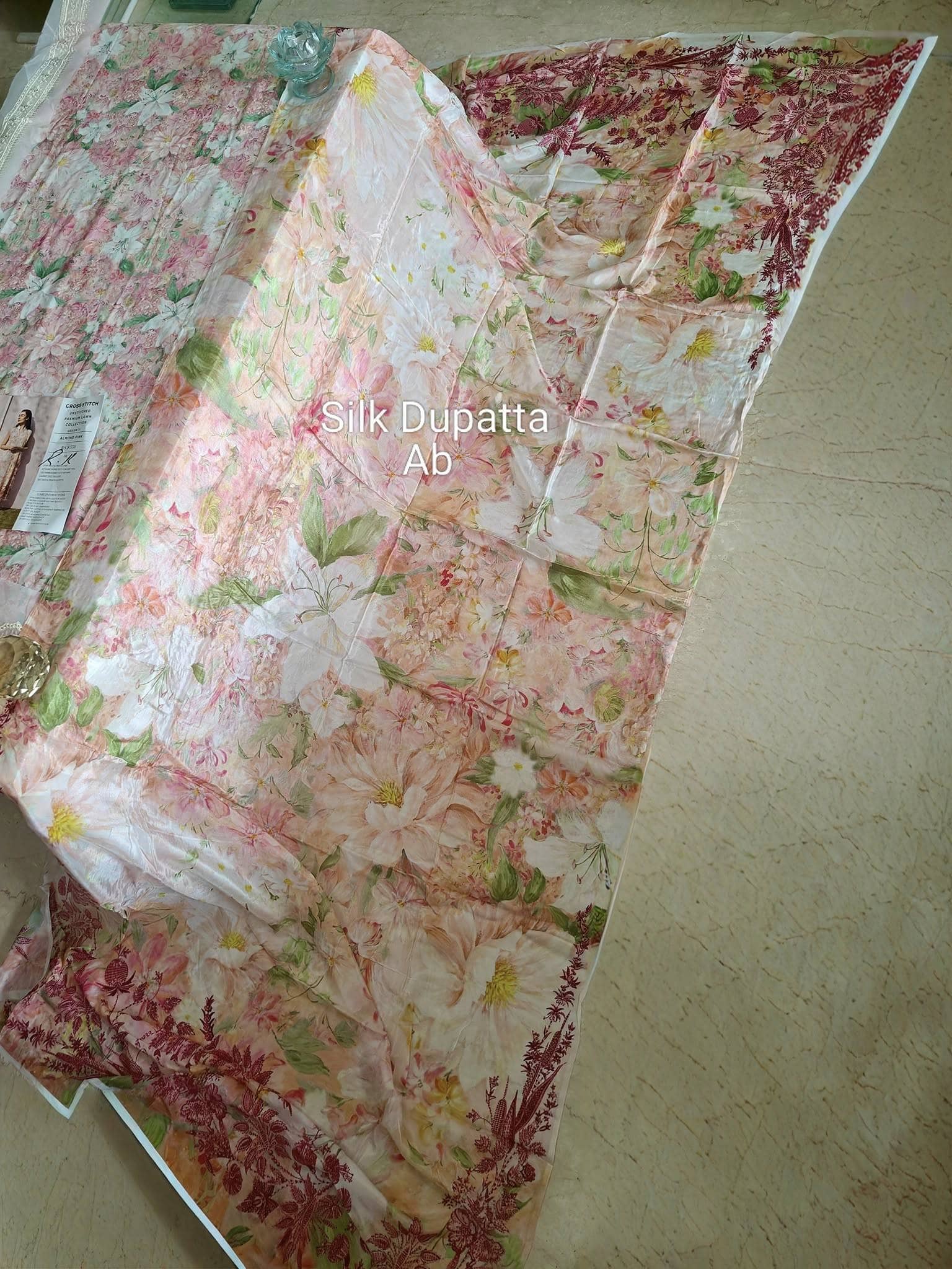 Open Pic/Cross Stitch Premium Lawn 25/Almond Pink/Silk Dupatta