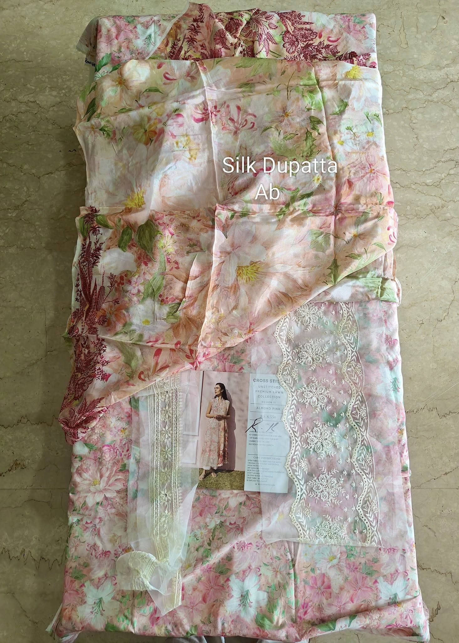 Open Pic/Cross Stitch Premium Lawn 25/Almond Pink/Silk Dupatta