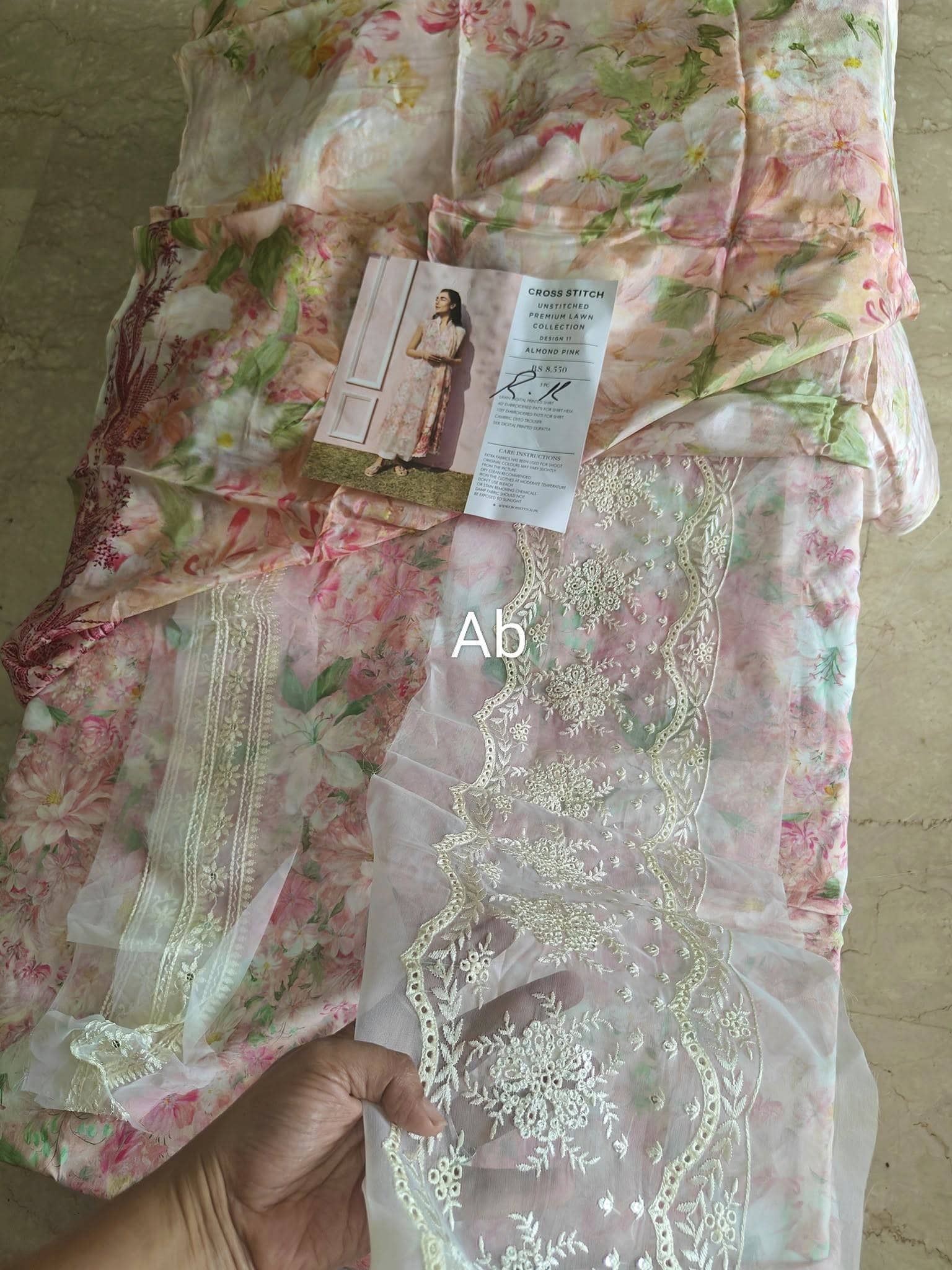 Open Pic/Cross Stitch Premium Lawn 25/Almond Pink/Silk Dupatta