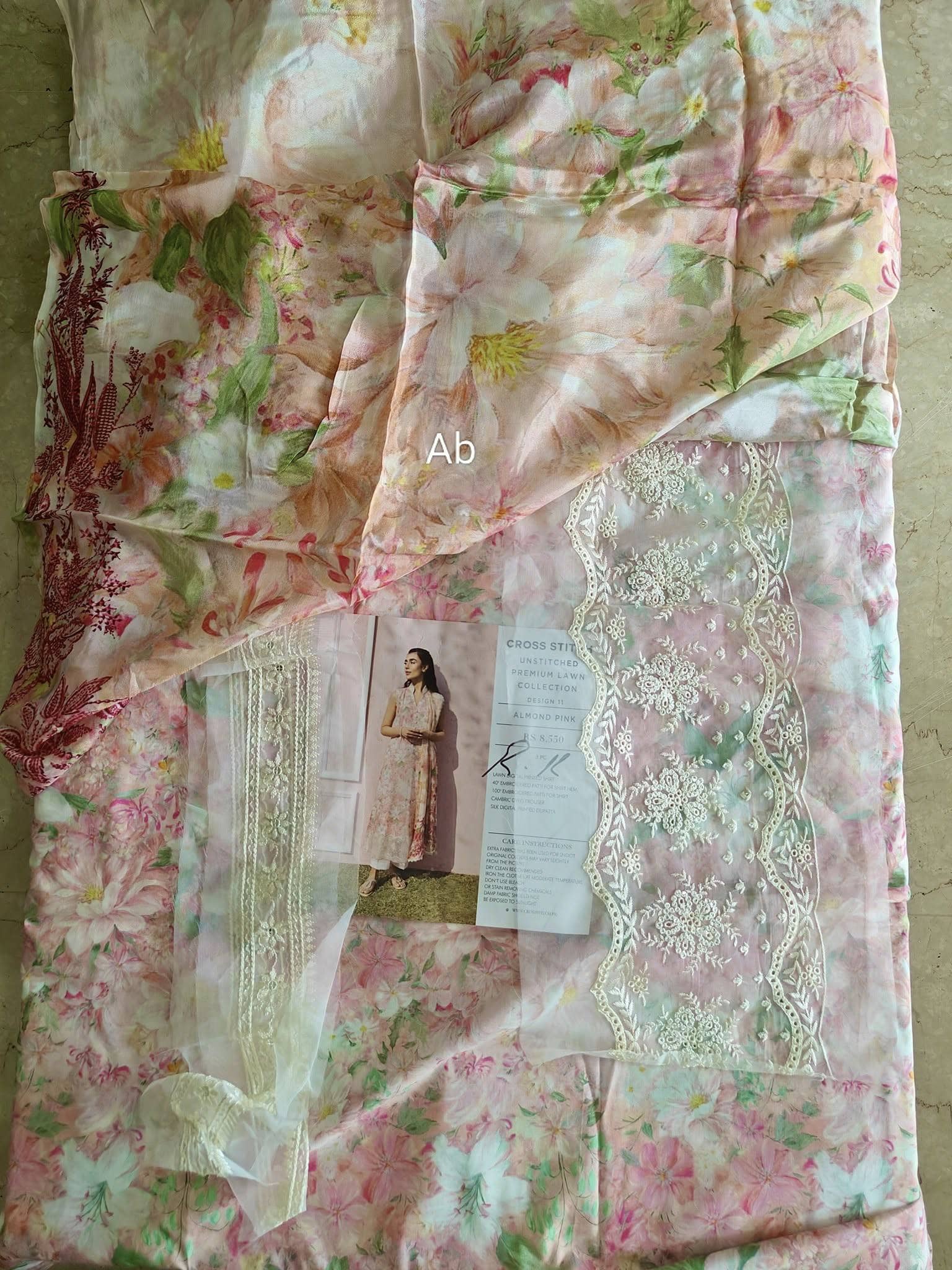 Open Pic/Cross Stitch Premium Lawn 25/Almond Pink/Silk Dupatta