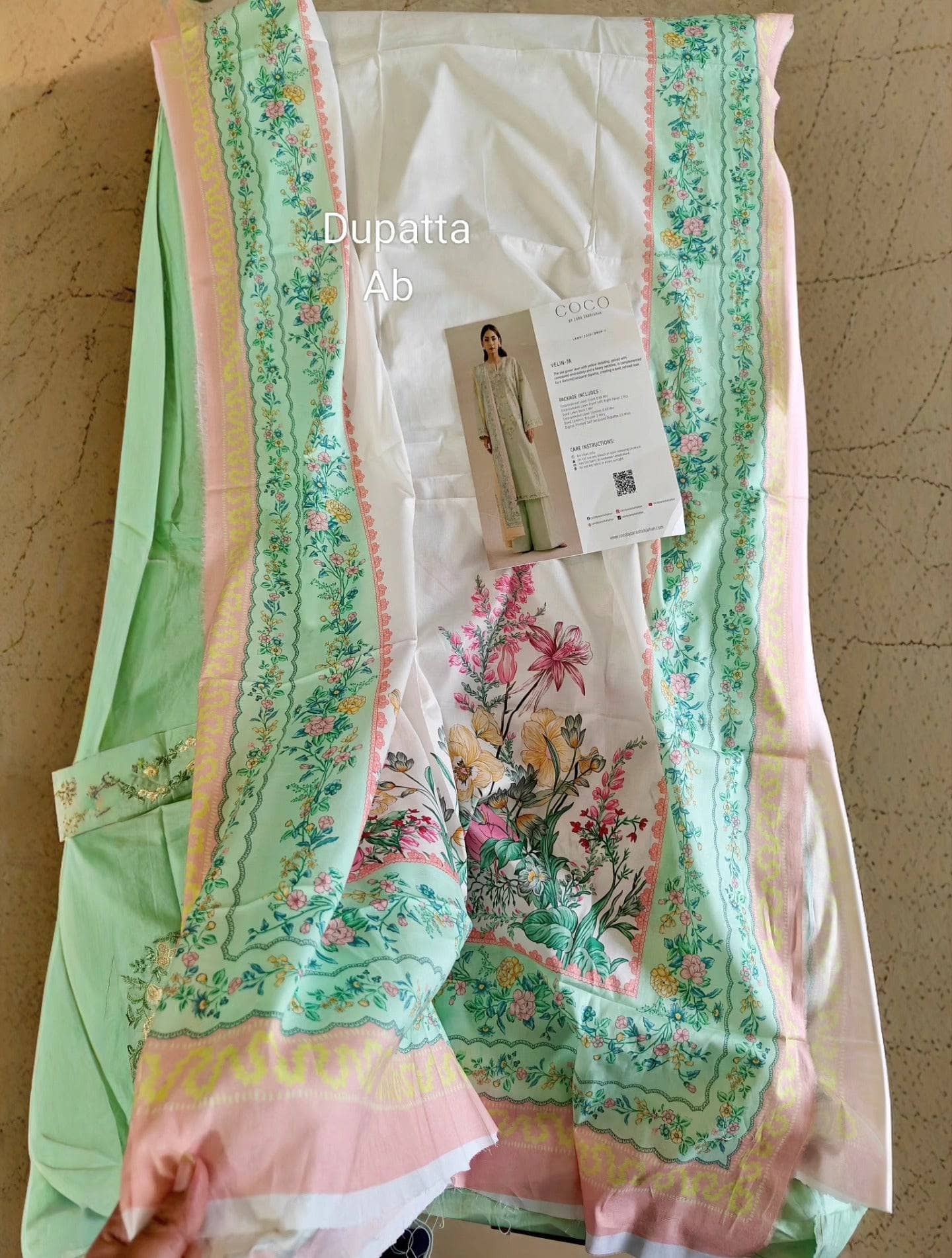 Open Pic/Coco Edit 2/Sea Green/Velin 7A/Self Jacquard Dupatta