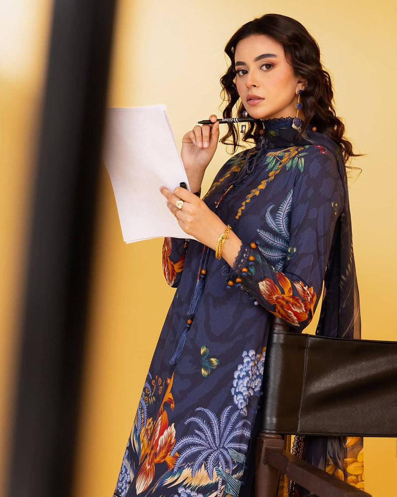 Maria B M Basics/Vol 2/Linen Suit/9B/Navy Blue