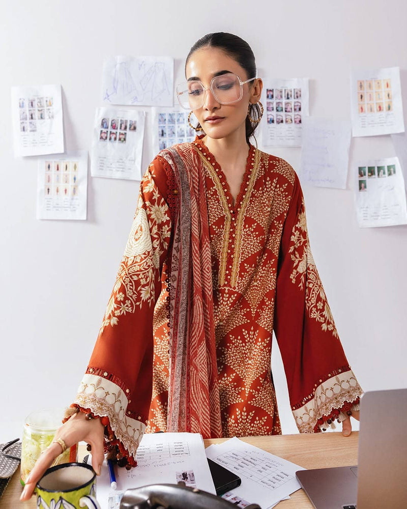 Maria B M Basics/Vol 2/Linen Suit/8B/Rust