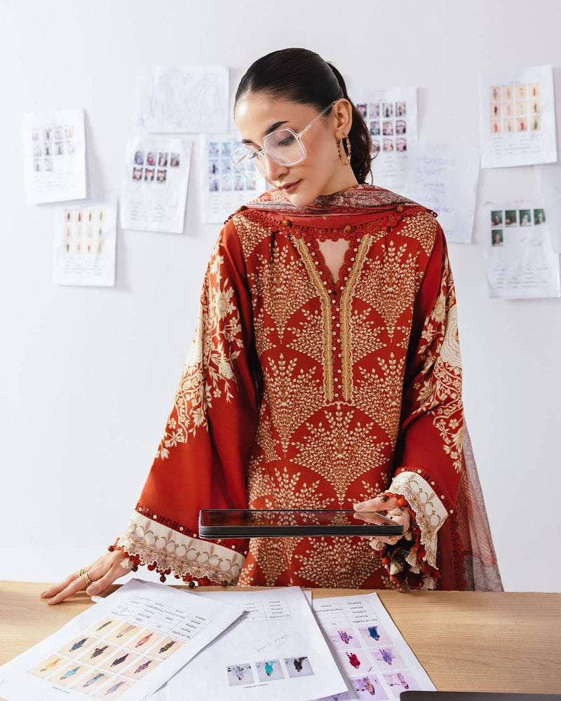 Maria B M Basics/Vol 2/Linen Suit/8B/Rust