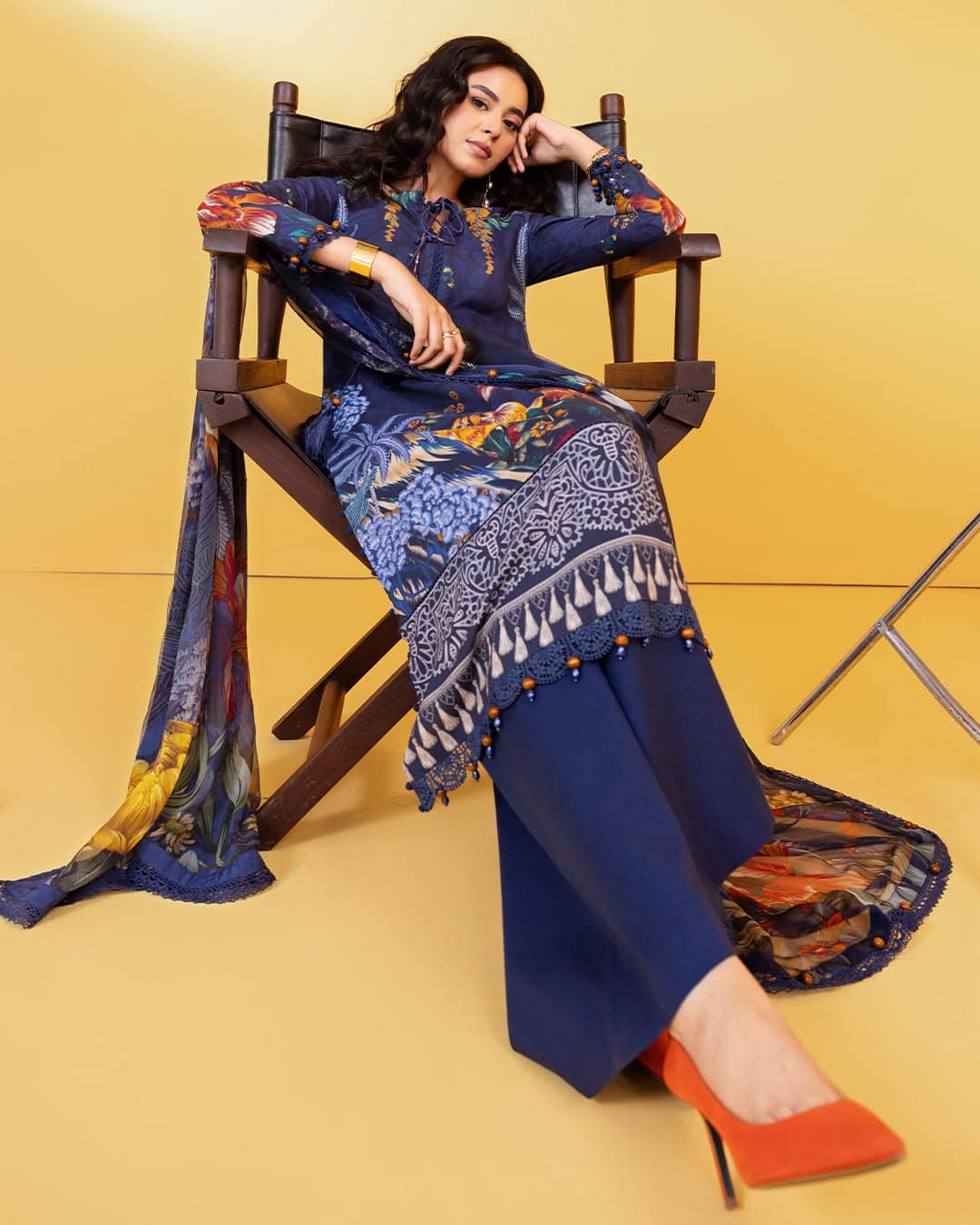 Maria B M Basics/Vol 2/Linen Suit/9B/Navy Blue