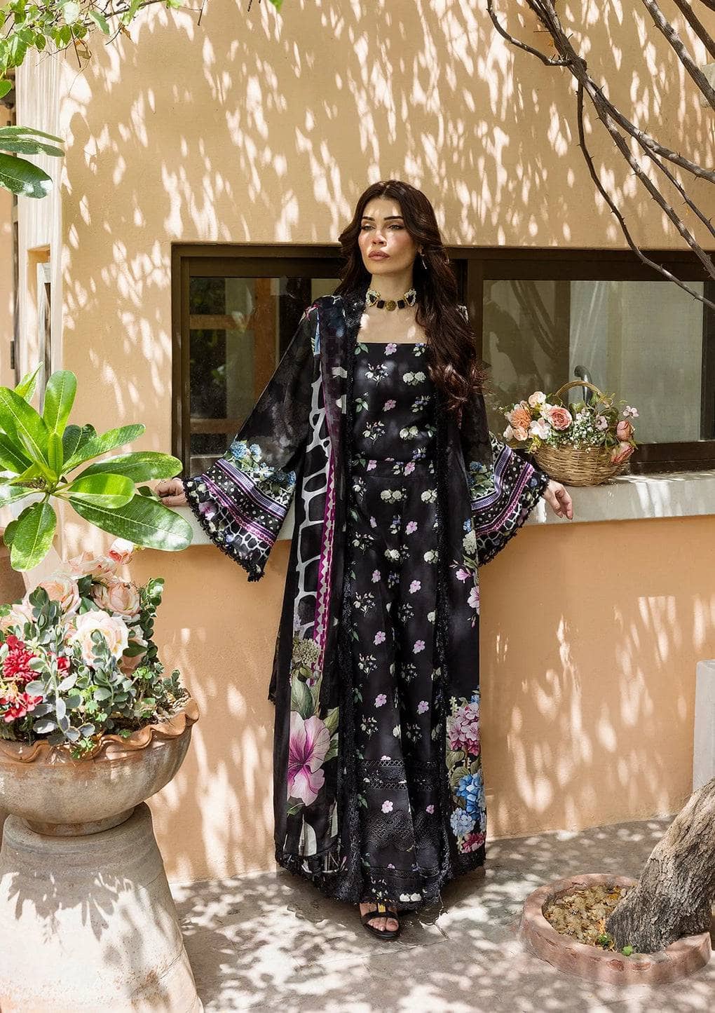 Elaf Prints Chiffon Dupatta Collection/ECD-4A MIDNIGHT BLOOM