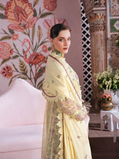 Mahnur Amelia Luxury Winter 26/Embroideried Woolen Shawl/Corduroy/Delicate Ivory/AM 14