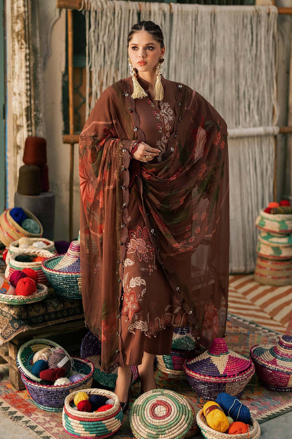 Maria B M Prints/Fall Edit 26/10 B/Dobby Linen Suit/Light Brown