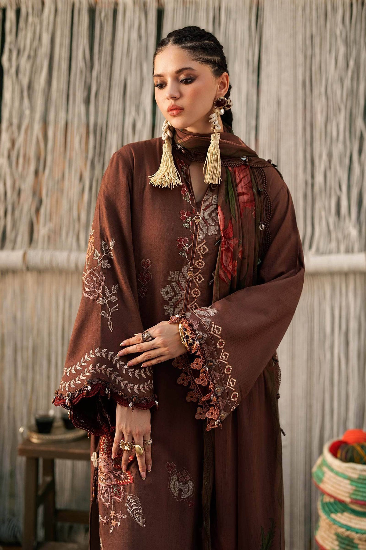 Maria B M Prints/Fall Edit 26/10 B/Dobby Linen Suit/Light Brown