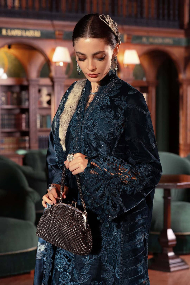 Restocked/Maria B Winter Luxe 25/Embroideried Velvet Suit/Silk Wool Shawl/10/Teal