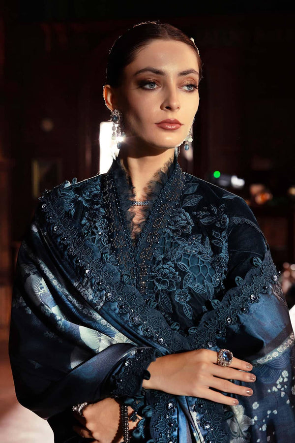 Restocked/Maria B Winter Luxe 25/Embroideried Velvet Suit/Silk Wool Shawl/10/Teal