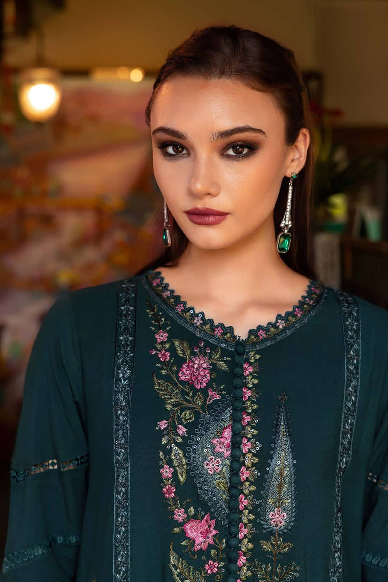 Maria B M Prints 25/Vol 2/7AB/Winter Edit/Teal/Twill Linen/Wool Shawl