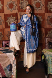Maria B M Prints/Fall Edit 26/8 A/Irish Linen Suit/White&Blue/Shawl