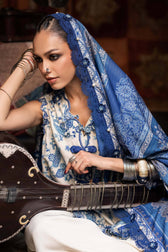 Maria B M Prints/Fall Edit 26/8 A/Irish Linen Suit/White&Blue/Shawl