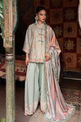 Maria B M Prints/Fall Edit 26/8 B/Irish Linen Suit/Sea Green/Shawl