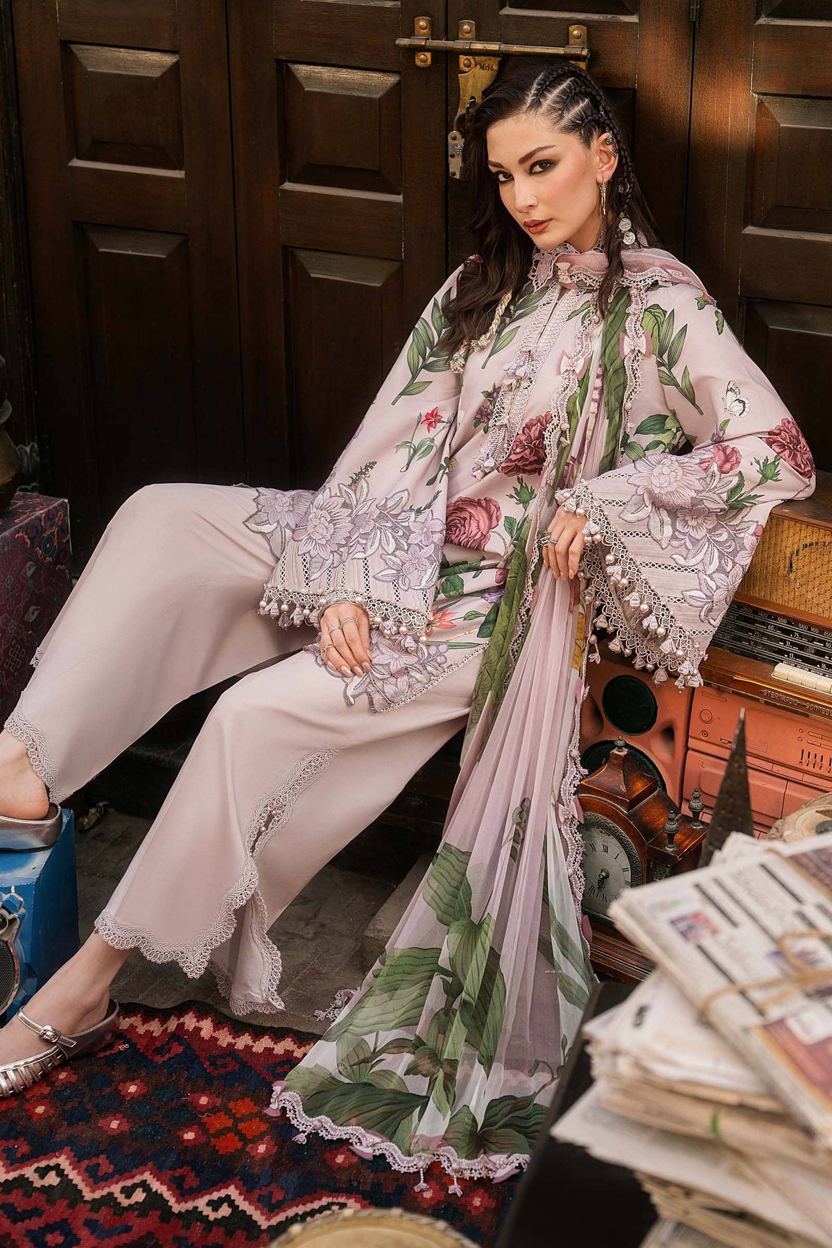 Maria B M Prints/Fall Edit 26/9 A/Dobby Linen Suit/Lilac