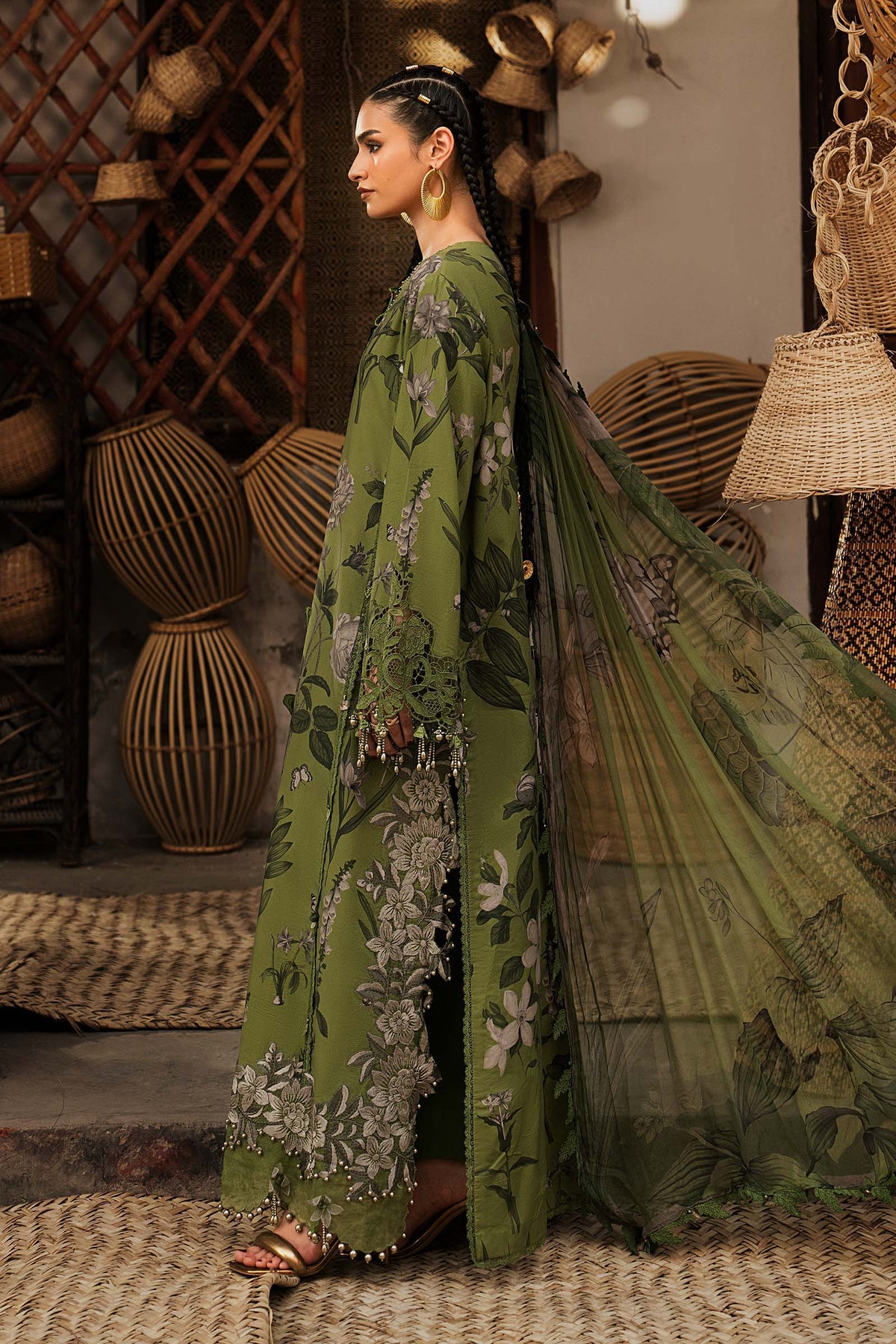 Maria B M Prints/Fall Edit 26/9 B/Dobby Linen Suit/Green