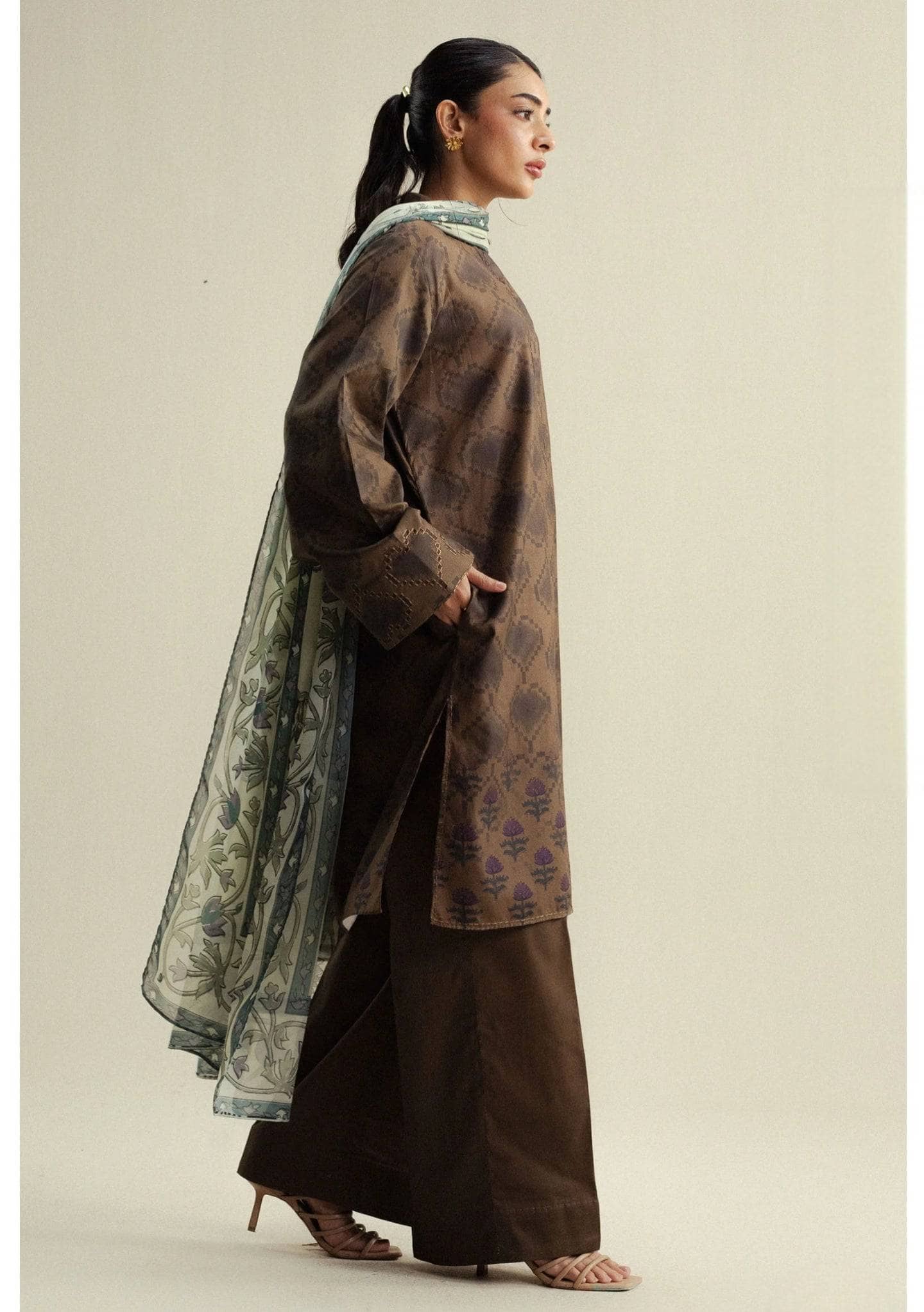 Zara Shahjahan Coco Prints 25/Fall Edit/Rove-6A/Bronze Olive