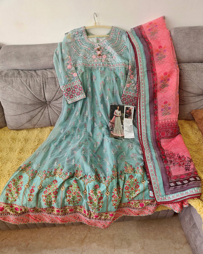 Stitched/Maria B Sateen/Large/CST-201-AZURE BLUE AND CANDY