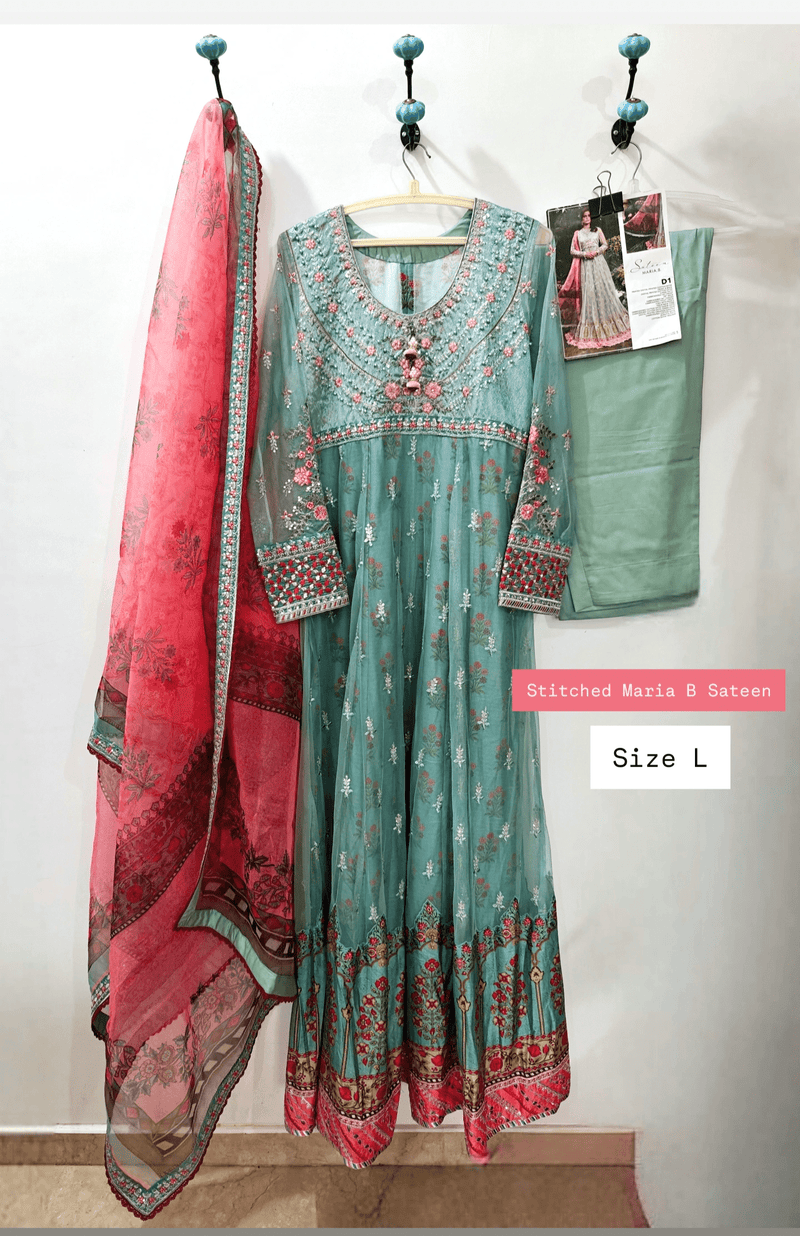 Stitched/Maria B Sateen/Large/CST-201-AZURE BLUE AND CANDY