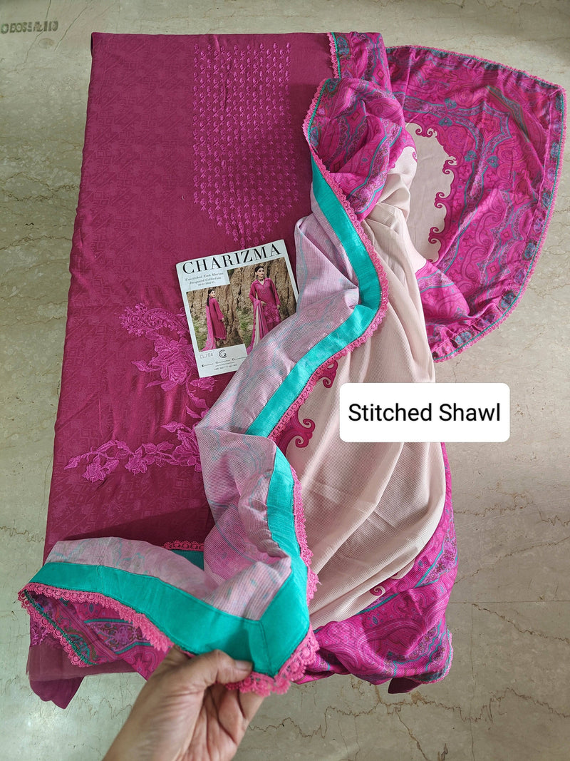Semi Stitched/Charizma Marina/Pashmina Shawl/Pink