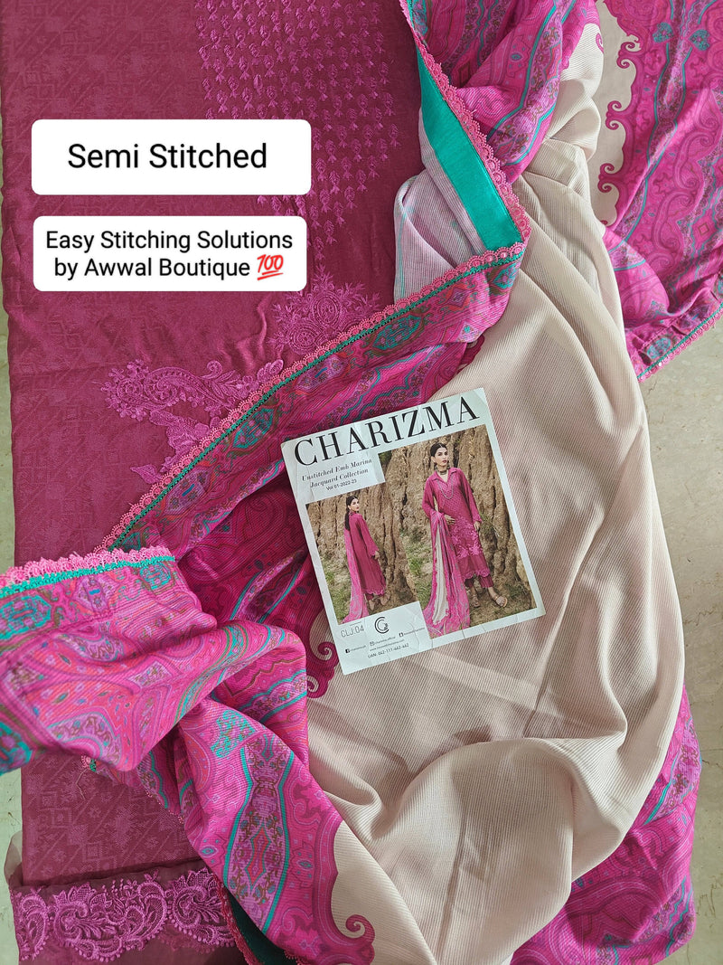 Semi Stitched/Charizma Marina/Pashmina Shawl/Pink