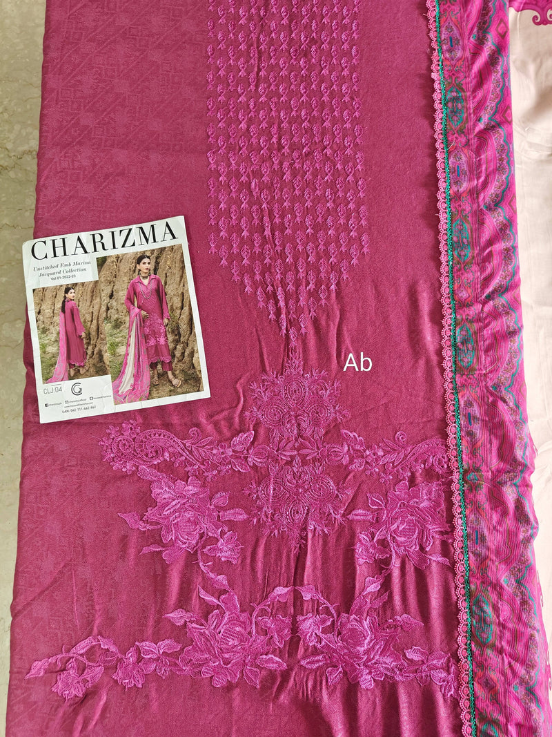 Semi Stitched/Charizma Marina/Pashmina Shawl/Pink