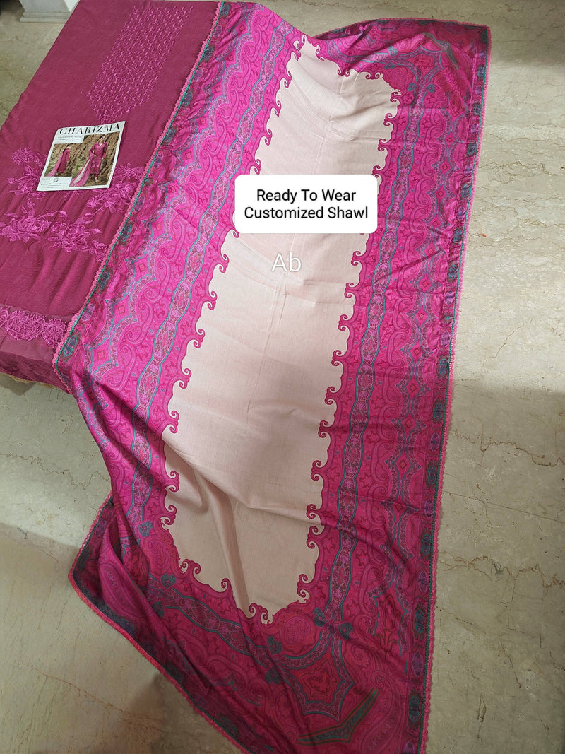 Semi Stitched/Charizma Marina/Pashmina Shawl/Pink