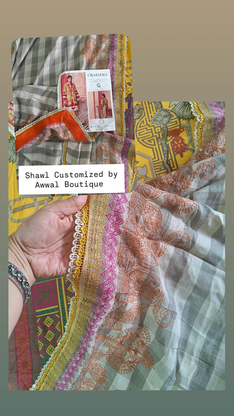 Semi Stitched/Charizma Khaddar/Embroideried Pashmina Shawl