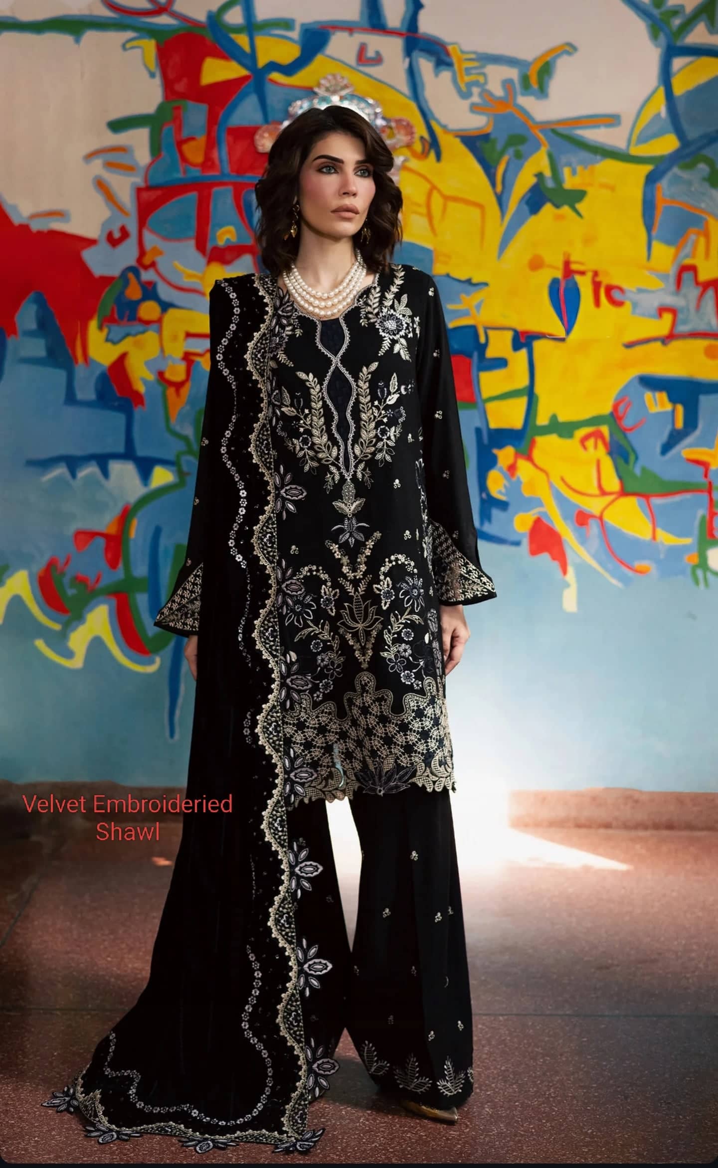 Open Pic/Nureh Exclusive Luxury Formals/Velvet Embroideried Shawl/NE 185