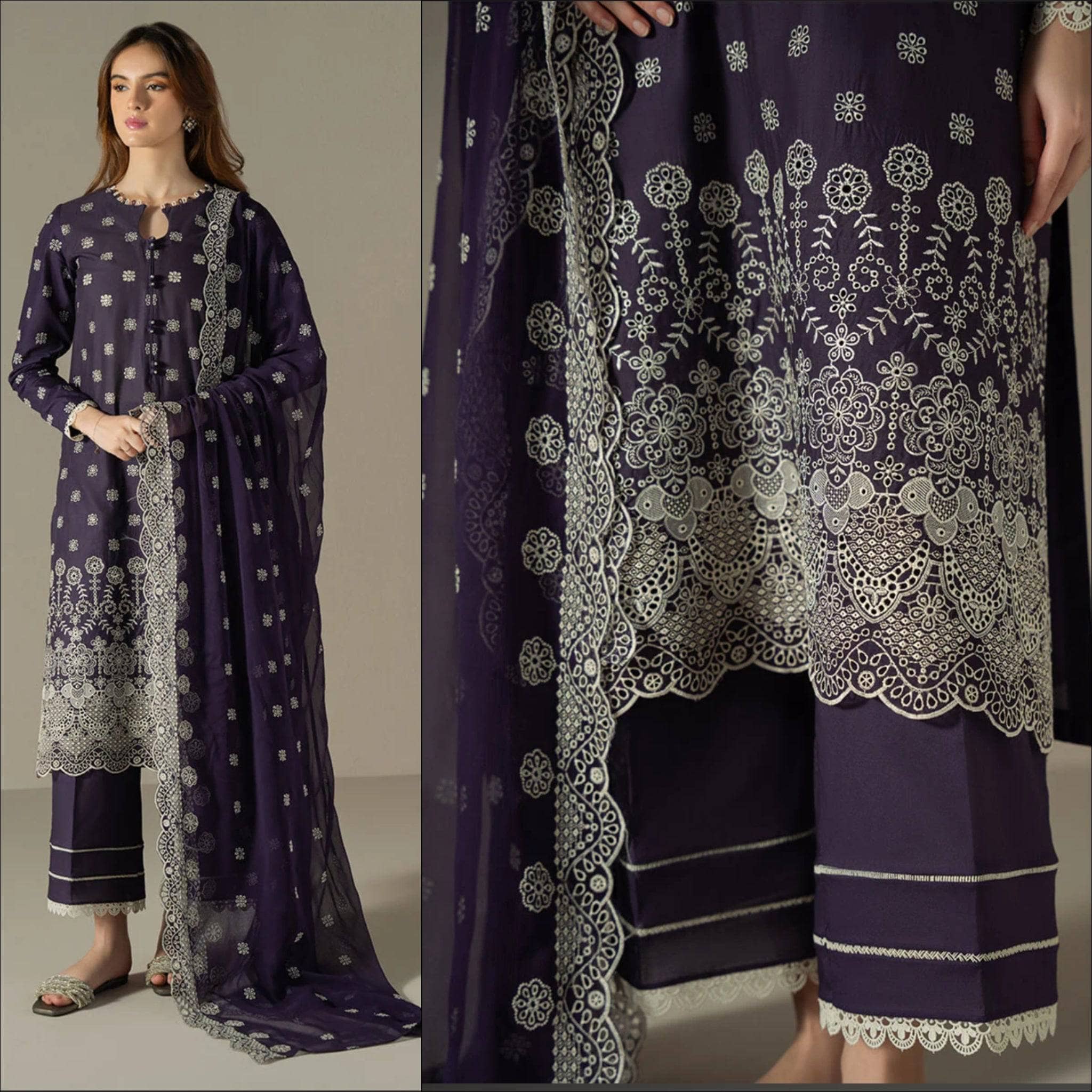 Restocked/Cross Stitch Chikankari Lawn 25/INDIGO ROYAL