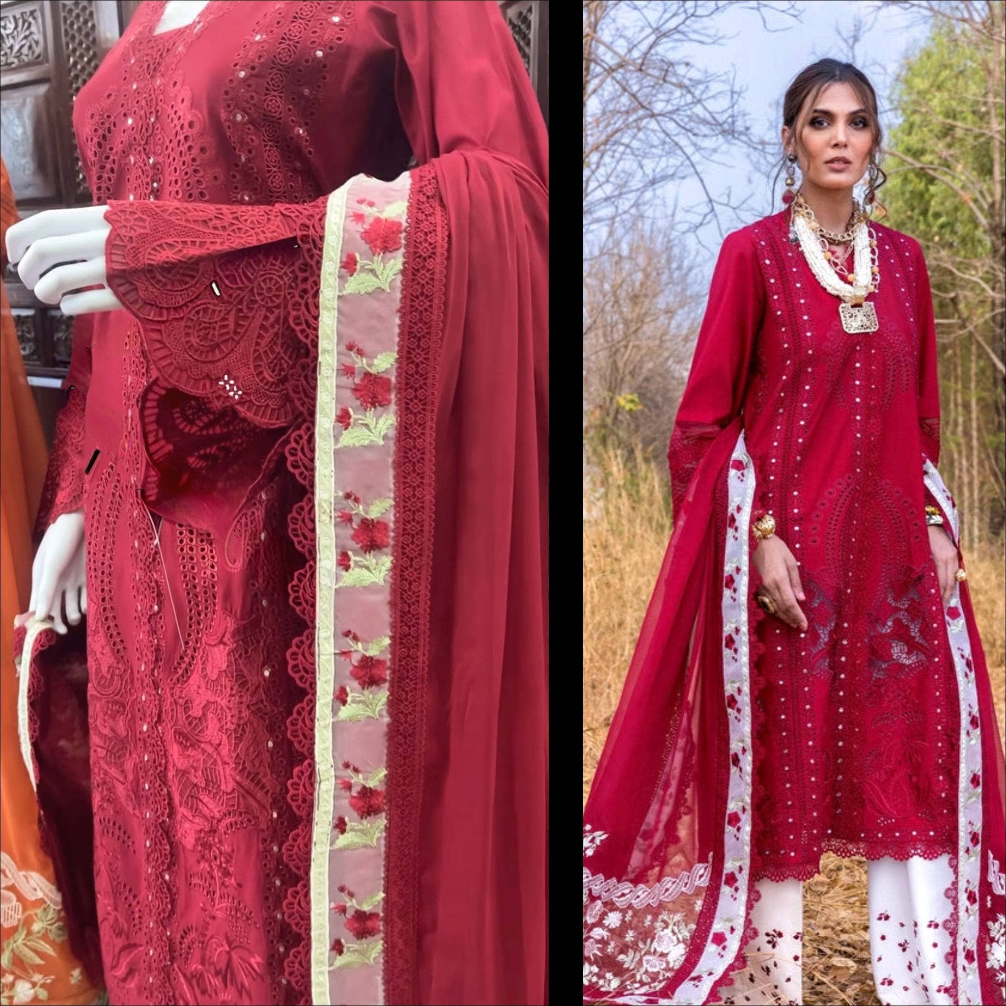 Stitched Look of Unstitched Saira Shakira Lawn 25/Shams A/Flame /Size - XL L M S