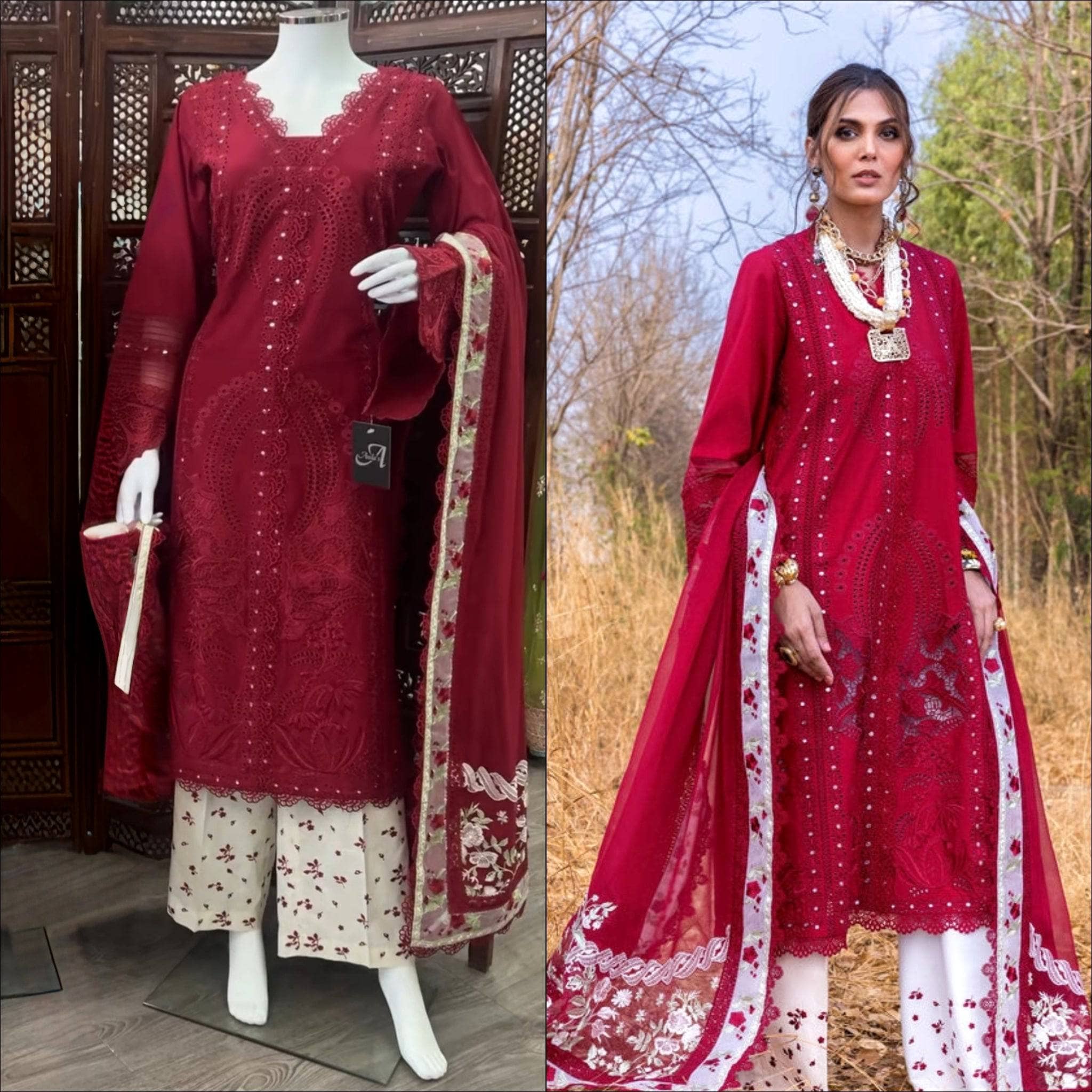 Stitched Look of Unstitched Saira Shakira Lawn 25/Shams A/Flame /Size - XL L M S