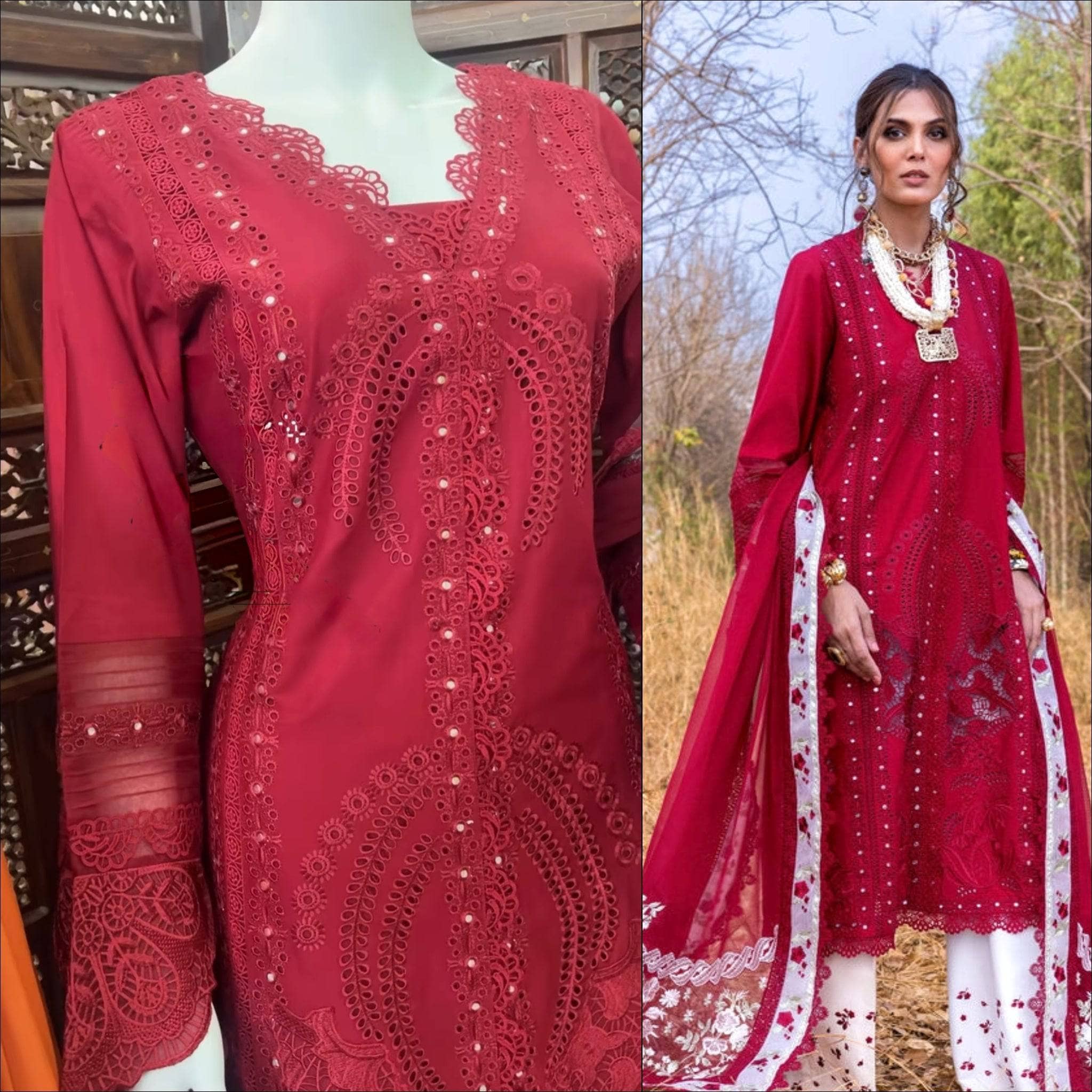Stitched Look of Unstitched Saira Shakira Lawn 25/Shams A/Flame /Size - XL L M S